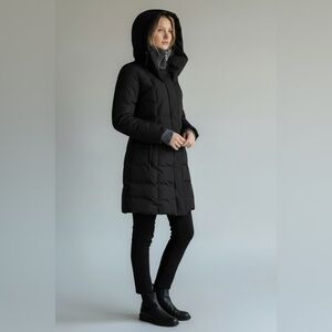 Mackage Black Down Parka Leather Trim Merino Wool Cashmere Collar Hooded Coat S